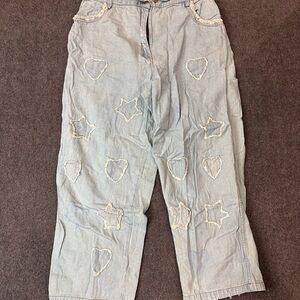 Paper Lace Denim Paper Bag Pants Barrel Women’s XL Blue Stars Heart